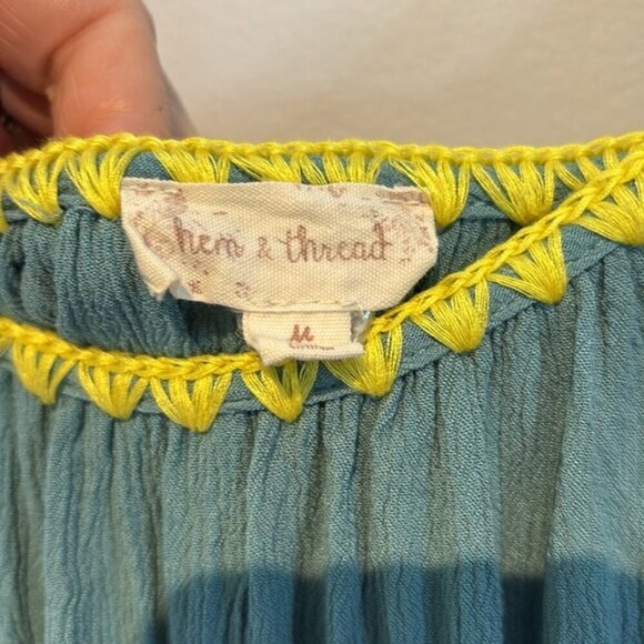 Hem & Thread wide leg pull on jumpsuit/rayon deep sage/yellow size medium - Picture 8 of 9